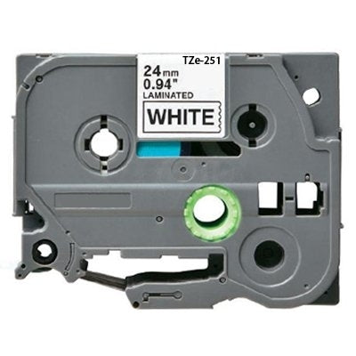 10 x Brother TZe-251 TZe251 Compatible 24mm Black Text on White Laminated Tape - 8 meters