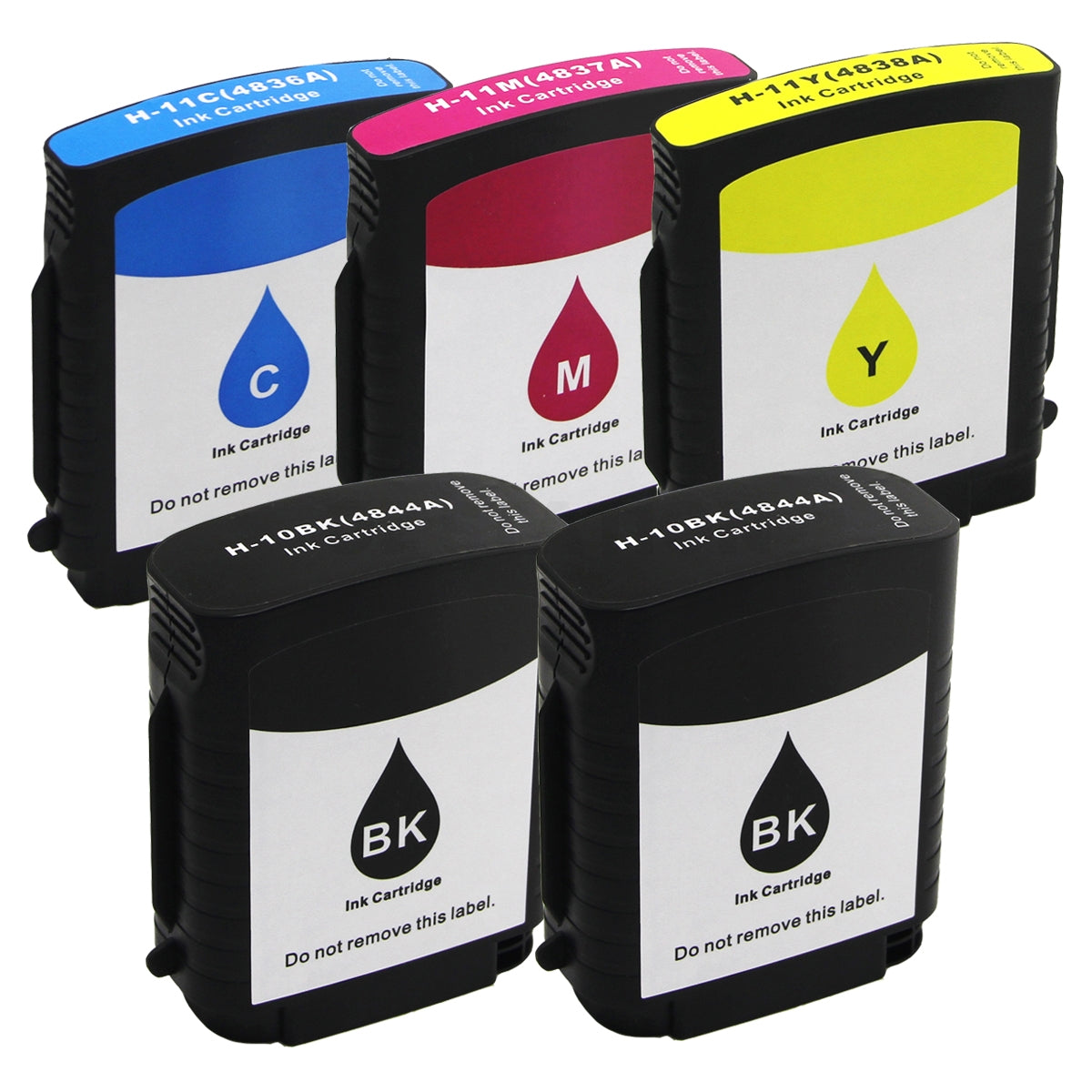 5 Pack HP 10 + 11 Compatible Inkjet Cartridges C4844AA+C4836AA-C4838AA C4844AA+C4836AAC4838AA [2BK,1C,1M,1Y]
