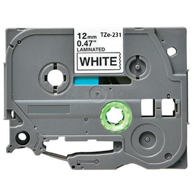 10 x Brother TZe-231 TZe231 Compatible 12mm Black Text on White Laminated Tape - 8 meters