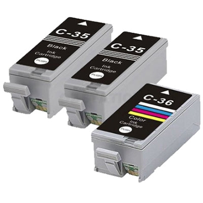 3 Pack Canon PGI-35BK PGI35BK CLI-36C Compatible InkJet Cartridges Combo [2BK,1C]
