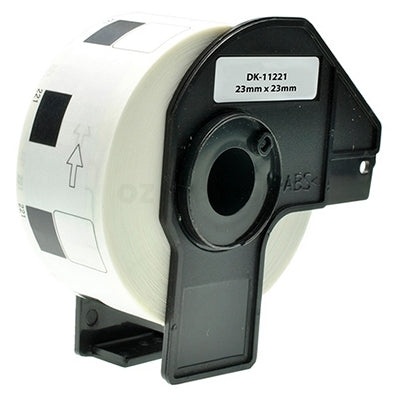 10 x Brother DK-11221 DK11221 Compatible Black Text on White 23mm x 23mm Die-Cut Paper Label Roll - 1000 labels per roll