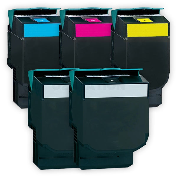 5 Pack Lexmark Compatible C540 / C543 / C544 / C546 / X543 / X544 / X546 Toner Cartridges High Yield - BK 2,500 pages & CMY