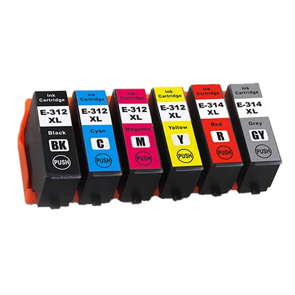 8 Pack Epson 312XL 314XL Compatible High Yield Inkjet Cartridge Combo [3BK,1C,1M,1Y,1GY,1R]