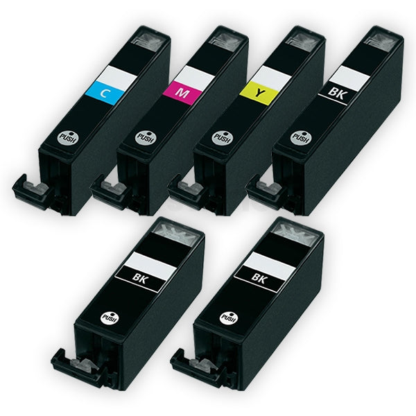 6-Pack Canon PGI-525, PGI525, CLI-526 Compatible Inkjet (with Chip) [2BK,1PBK,1C,1M,1Y]
