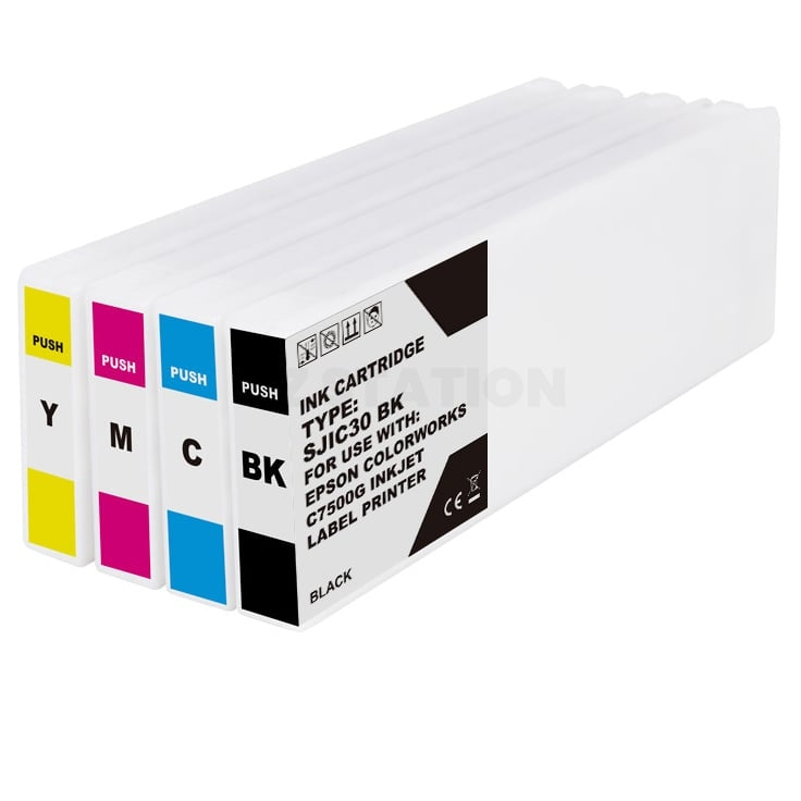4-Pack Compatible Epson SJIC30P Ink Cartridges Combo C33S020635 - C33S020638 for TM-C7500G TMC7500G [1BK,1C,1M,1Y]