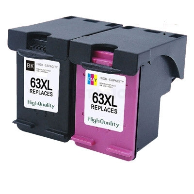 2 Pack HP 63XL Compatible High Yield Inkjet Cartridges F6U64AA + F6U63AA [1BK,1CL]