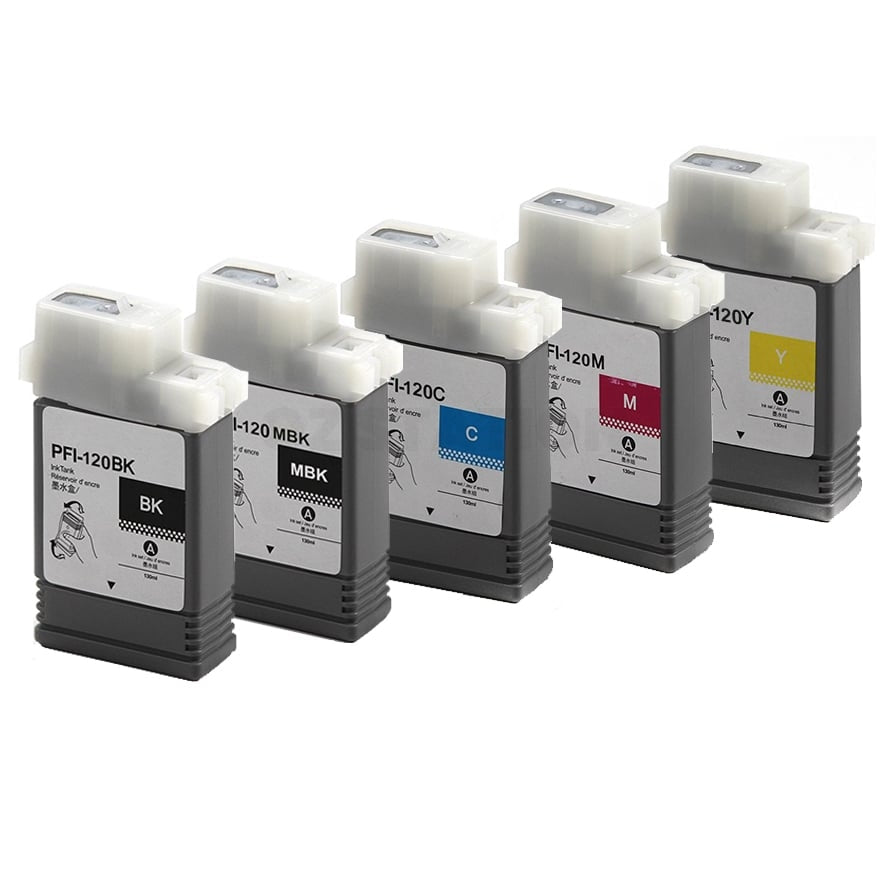 5 Pack Compatible Canon PFI-120 PFI120 Ink Cartridge Combo [BK+MBK+C+M+Y]