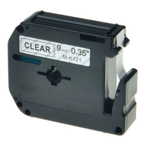 10 x Brother M-K121 MK121 Compatible 9mm Black Text on Clear Tape - 8 meters