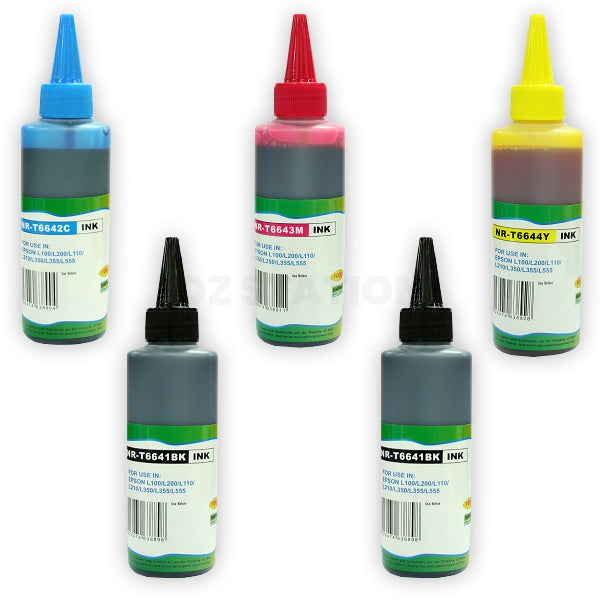 5-Pack Compatible Epson T664 EcoTank Ink Bottles [2BK+1C+1M+1Y]