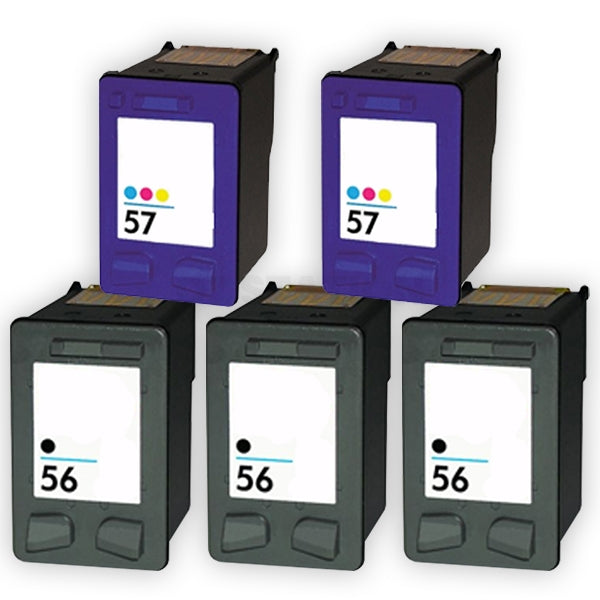 5 Pack HP 56 + 57 Compatible Inkjet Cartridges C6656AA + C6657AA [3BK,2CL]