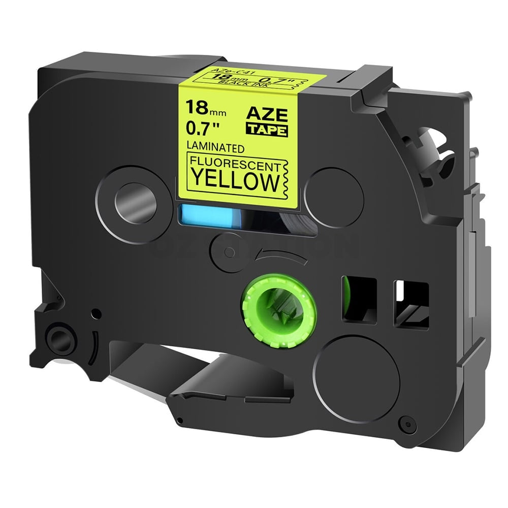 Brother TZe-C41 TZeC41 Compatible 18mm Black Text on Yellow Fluorescent Laminated Tape - 5 meters