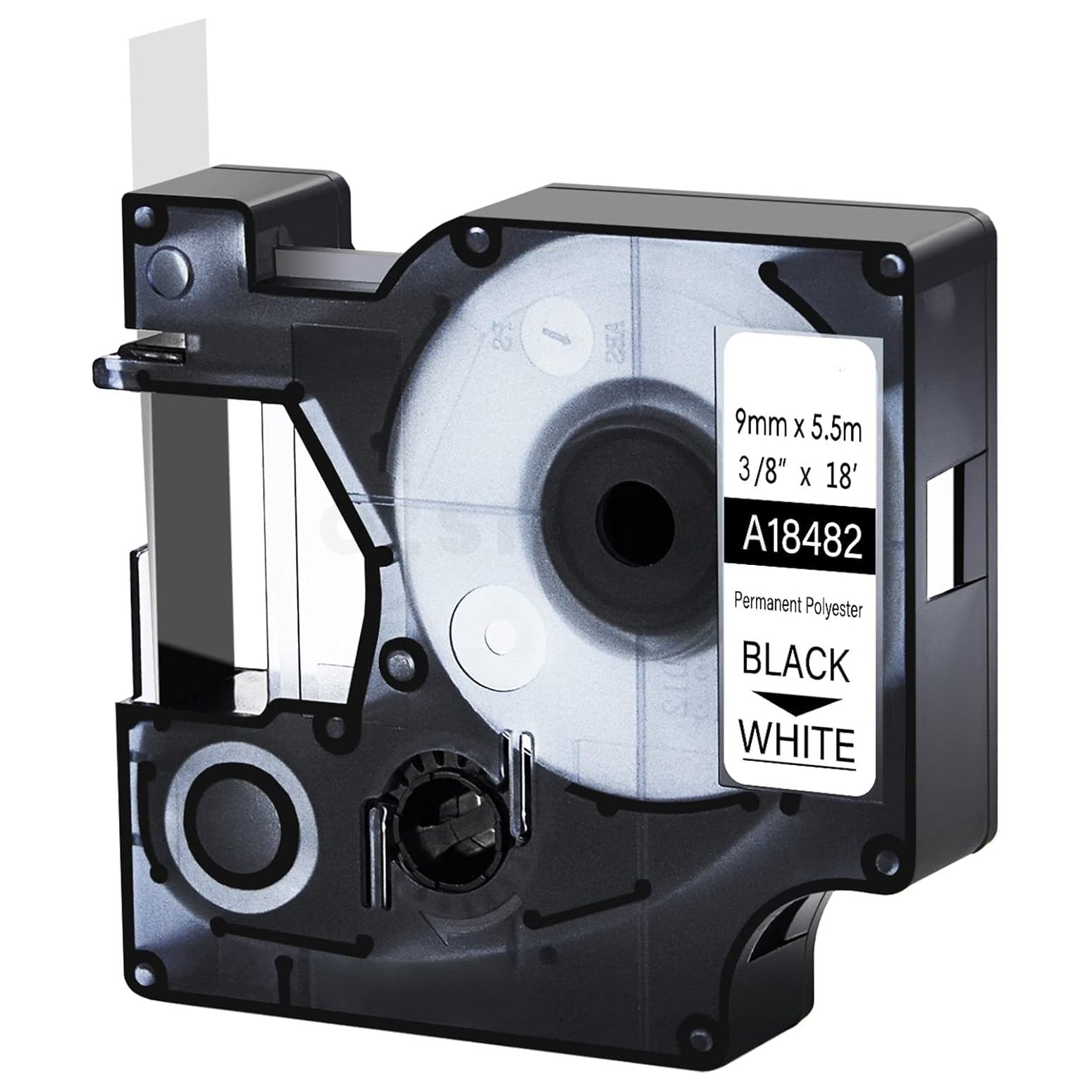 Dymo SD18482 Compatible 9mm Black Text on White Permanent Polyester Industrial Rhino Label Cassette - 5.5 meters