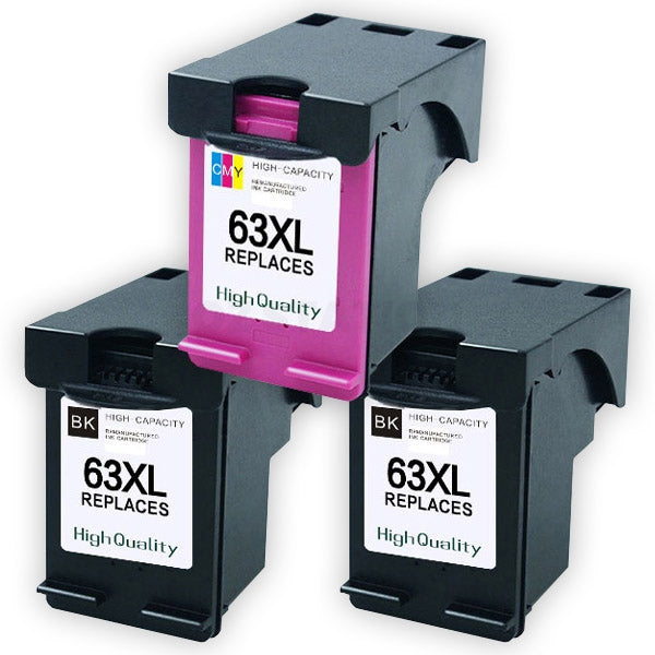 3 Pack HP 63XL Compatible High Yield Inkjet Cartridges F6U64AA + F6U63AA [2BK,1CL]