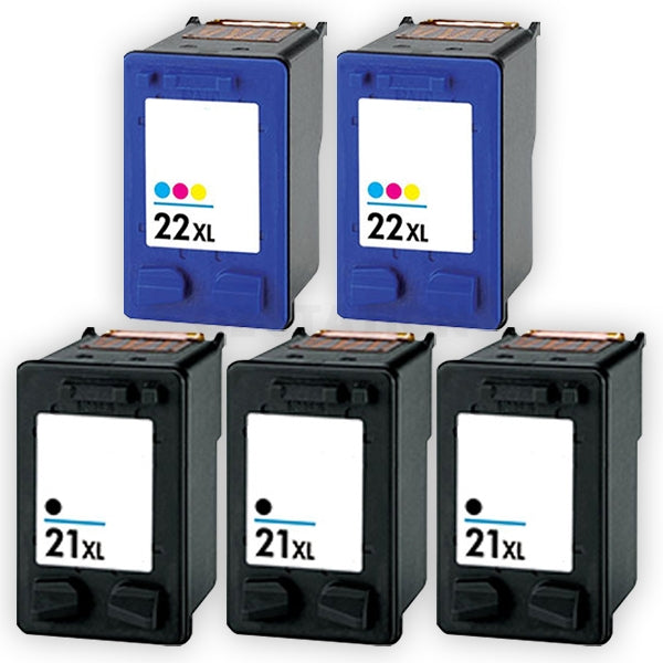 5 Pack HP 21XL + 22XL Compatible Inkjet Cartridges C9351CA + C9352CA [3BK,2CL]
