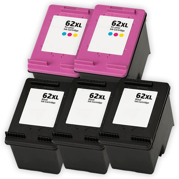 5 Pack HP 62XL Compatible High Yield Inkjet Cartridges C2P05AA + C2P07AA [3BK,2CL]