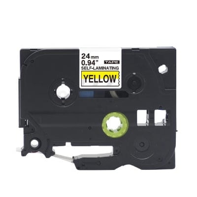 10 x Brother TZe-SL651 TZeSL651 Compatible 24mm Black Text on Yellow Self-Laminating Label for Cables & Wires - 8 metres