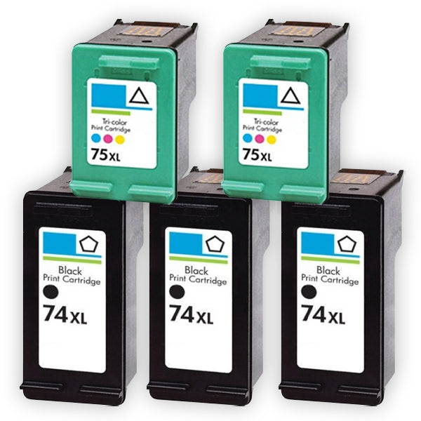 5 Pack HP 74XL + 75XL Compatible Inkjet Cartridges CB336WA + CB338WA [3BK,2CL]