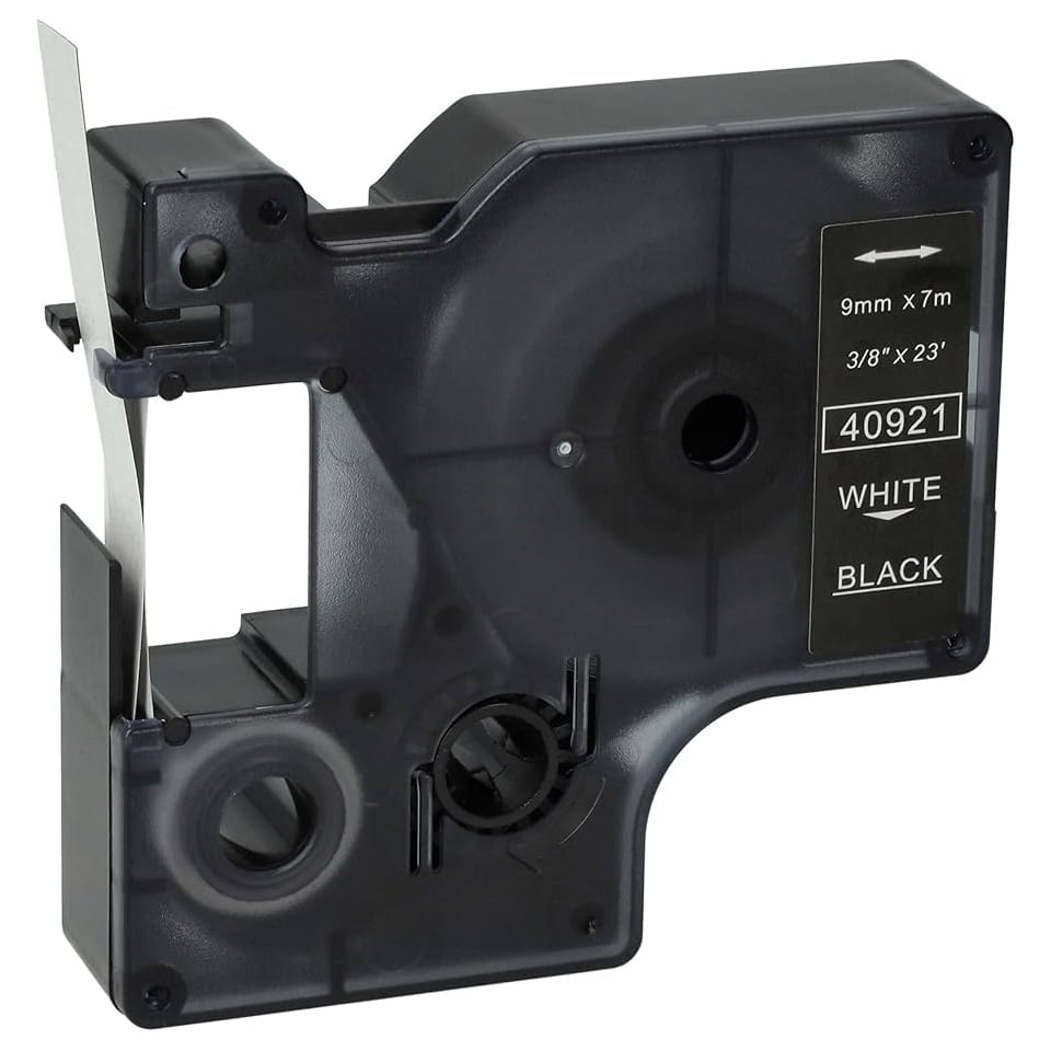 Dymo SD40921 Compatible 9mm White Text on Black Label Cassette - 7 meters