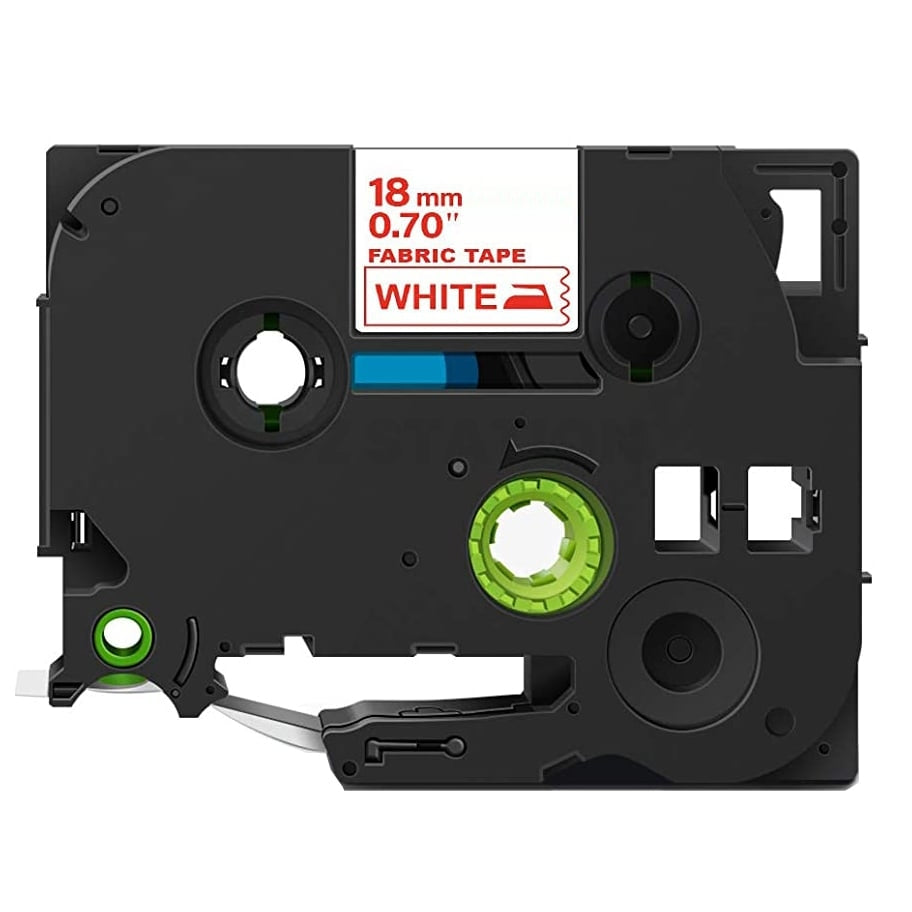 10 x Brother TZe-FA4R TZeFA4R Compatible 18mm Red Text on White Fabric Tape - 3 meters
