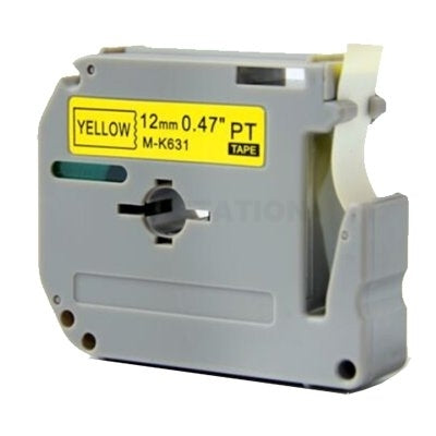Brother M-K631 MK631 Compatible 12mm Black Text on Yellow Tape - 8 meters