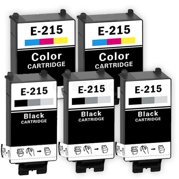 5 Pack Compatible Epson 215 [3BK+2CL] Ink Combo [C13T215192+C13T216092]