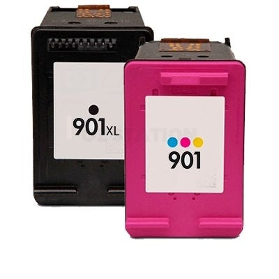 2 Pack HP 901XL + 901 Compatible Inkjet Cartridges CC654AA + CC656AA [1BK,1CL]