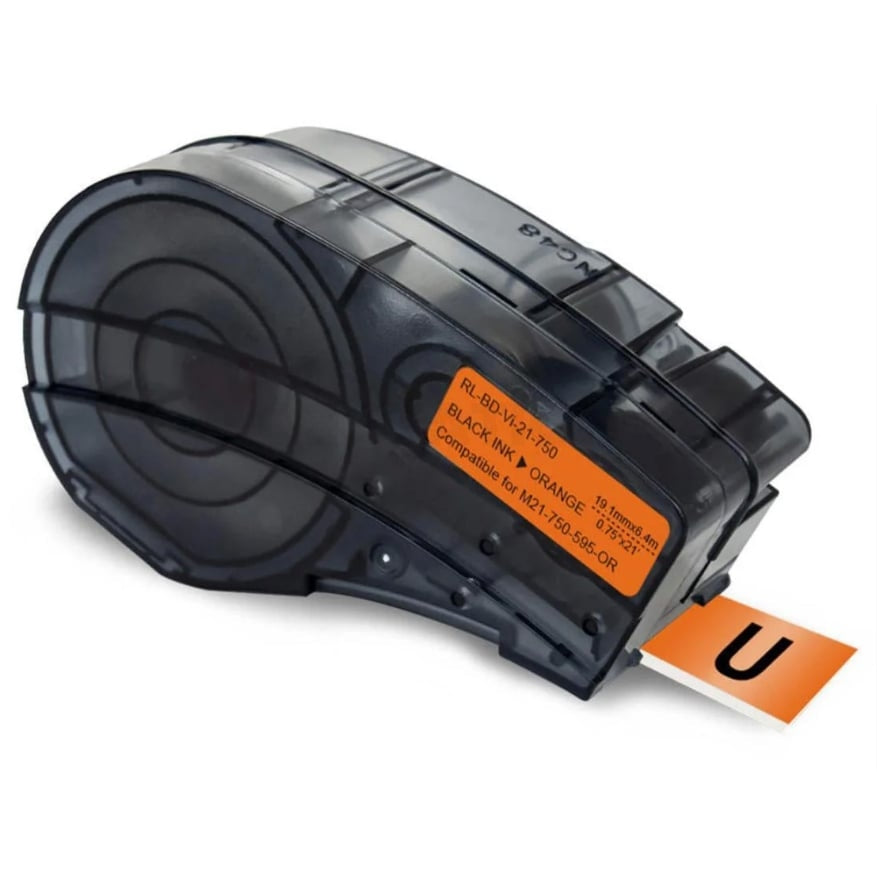 Compatible Brady M21-750-595-OR M21750595OR Black on Orange Vinyl Label Tape 19.1mm x 6.4m for BMP21 printers