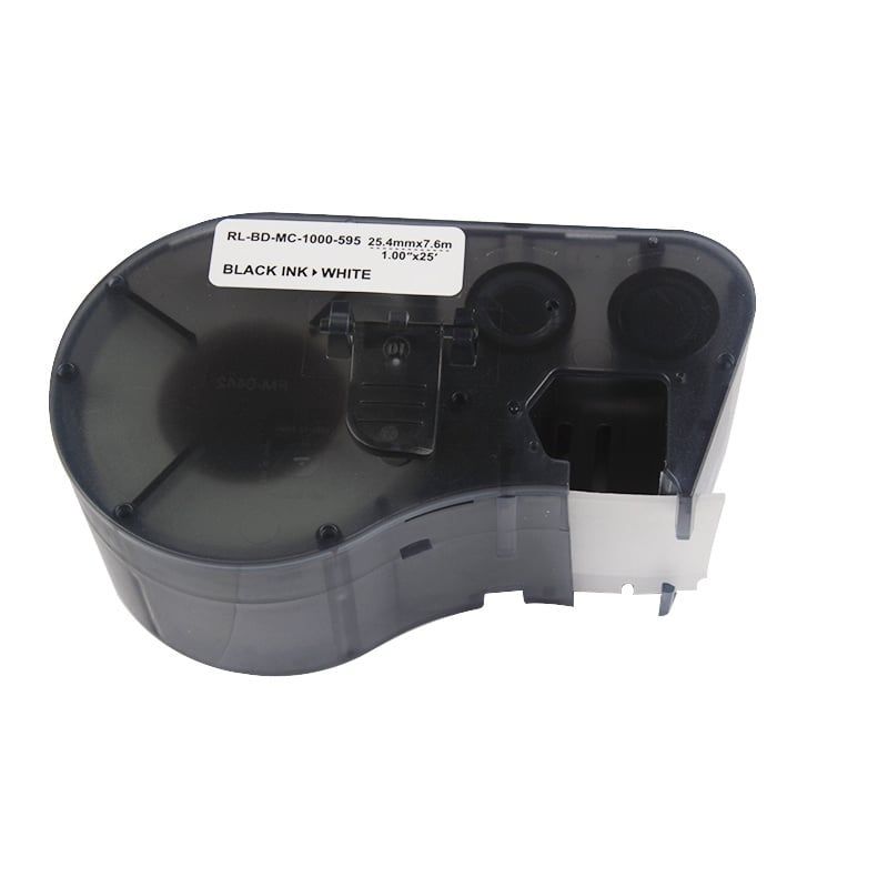 10 x Compatible Brady MC-1000-595-WT-BK MC1000595WTBK Black on White Vinyl Label Tape 25.4mm x 7.6m