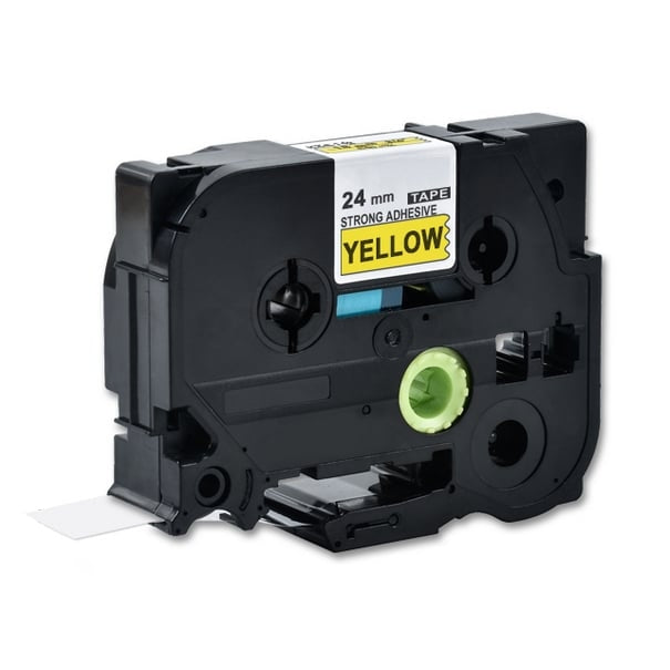 10 x Brother TZe-S651 TZeS651 Compatible 24mm Black Text on Yellow Strong Adhesive Laminated Tape - 8 metres