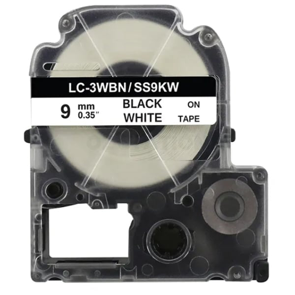 Compatible Epson C53S624100 SS9KW 9MM Black on White Tape - 8 meters