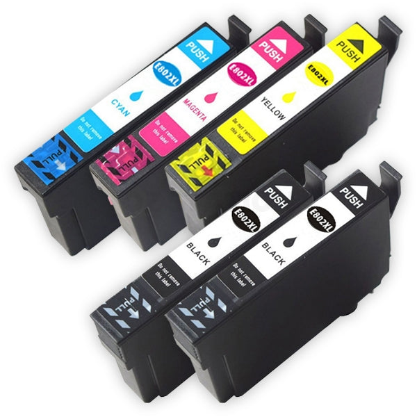 5 Pack Epson 802XL (C13T356192-C13T356492) Compatible High Yield Inkjet Cartridge Combo Pack [2BK,1C,1M,1Y]