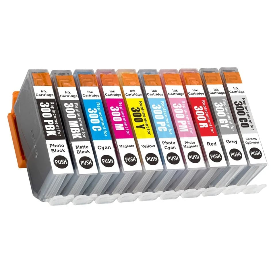 10 Pack Compatible Canon PFI-300 PFI300 Ink Cartridges Combo [1PBK,1MBK,1C,1M,1Y,1GY,1PC,1PM,1R,1CO]