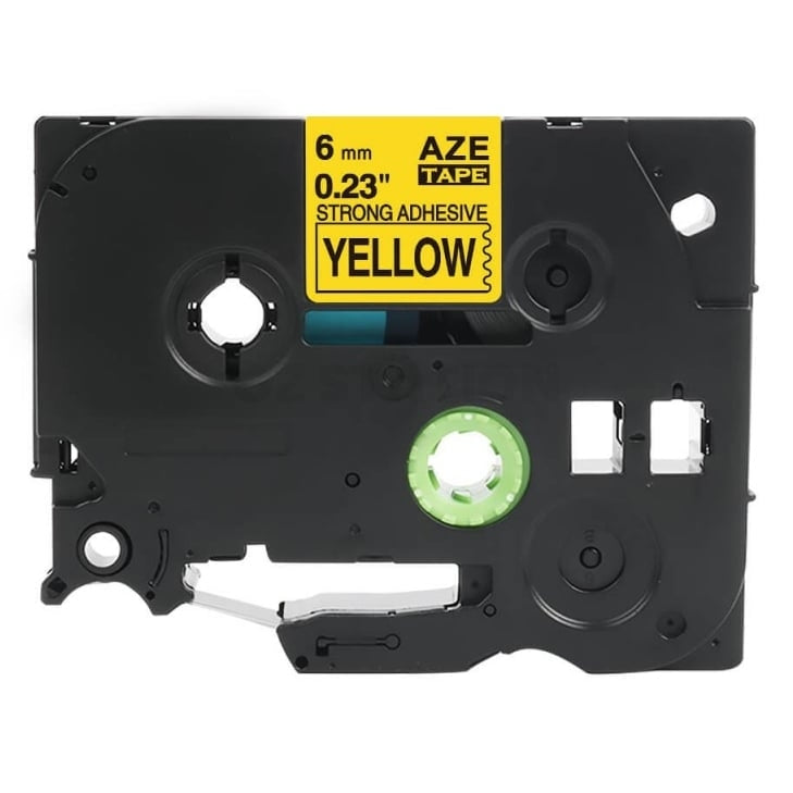 Brother TZe-S611 TZeS611 Compatible 6mm Black Text on Yellow Strong Adhesive Laminated Tape - 8 metres