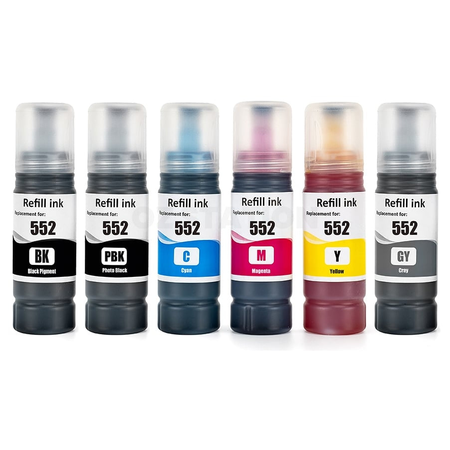 12-Pack Compatible Epson T552 EcoTank Ink Bottle Combo [2BK,2PBK,2C,2M,2Y,2GY]