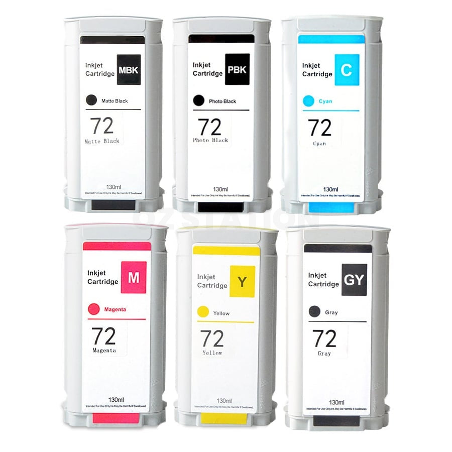 6 Pack HP 72 Compatible Inkjet Cartridges C9403A + C9370A - C9374A [1MBK,1PBK,1C,1M,1Y,1GY]