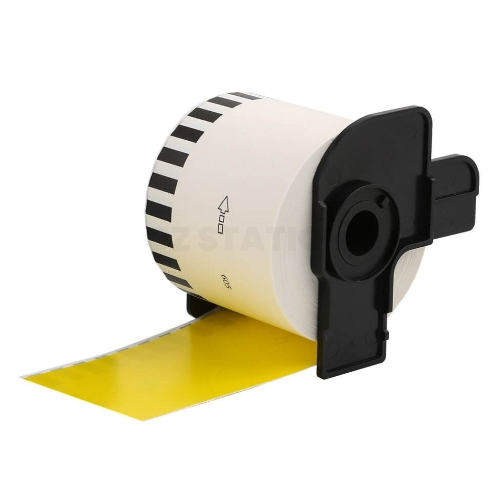 10 x Brother DK-44605 DK44605 Compatible Removable Black Text on Yellow Continuous Paper Label Roll 62mm x 30.48m