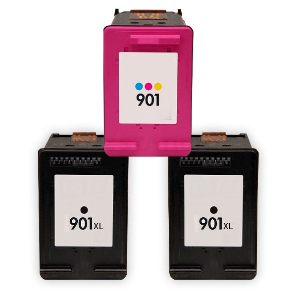 3 Pack HP 901XL + 901 Compatible Inkjet Cartridges CC654AA + CC656AA [2BK,1CL]