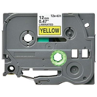 20 x Brother TZe-631 TZe631 Compatible 12mm Black Text on Yellow Laminated Tape - 8 meters