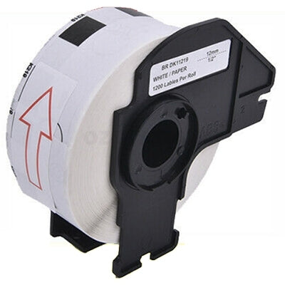 10 x Brother DK-11219 DK11219 Compatible Black Text on White 12mm Diameter Die-Cut Round Paper Label Roll - 1200 labels per roll