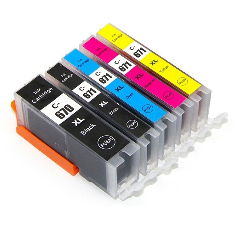 5 Pack Compatible Canon PGI-670XL, PGI670XL, CLI-671XL Inkjet Combo [1BK,1PBK,1C,1M,1Y]