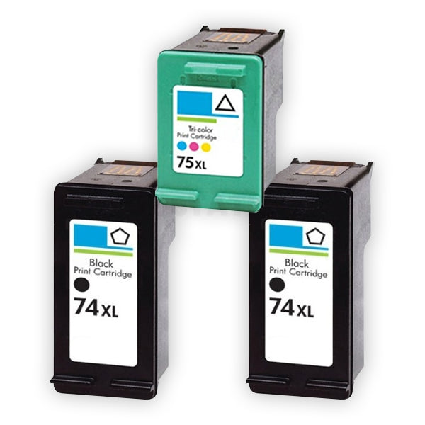 3 Pack HP 74XL + 75XL Compatible Inkjet Cartridges CB336WA + CB338WA [2BK,1CL]