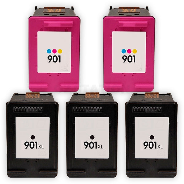 5 Pack HP 901XL + 901 Compatible Inkjet Cartridges CC654AA + CC656AA [3BK,2CL]