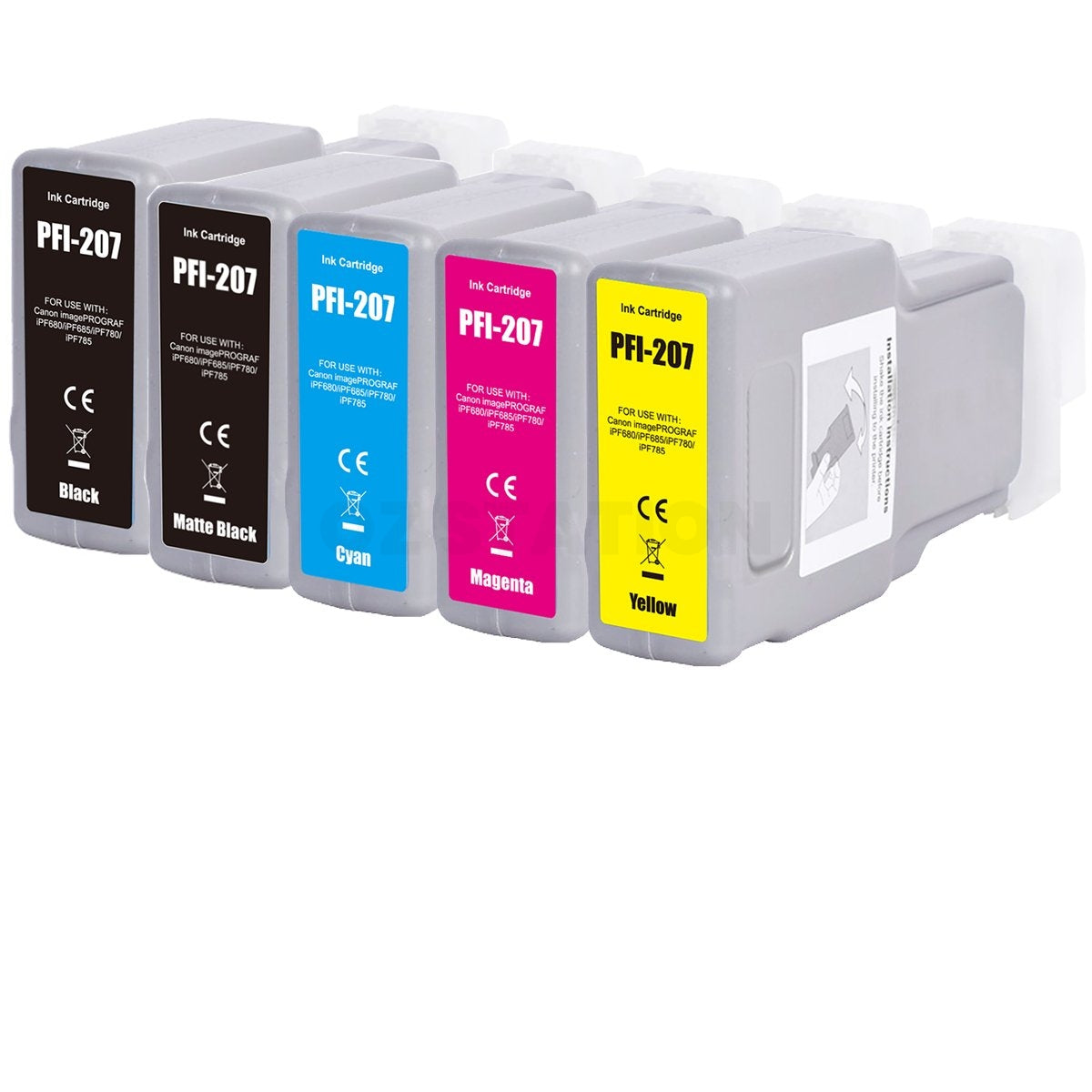 5 Pack Compatible Canon PFI-207 PFI207 Ink Tank Combo [1BK,1MBK,1C,1M,1Y]