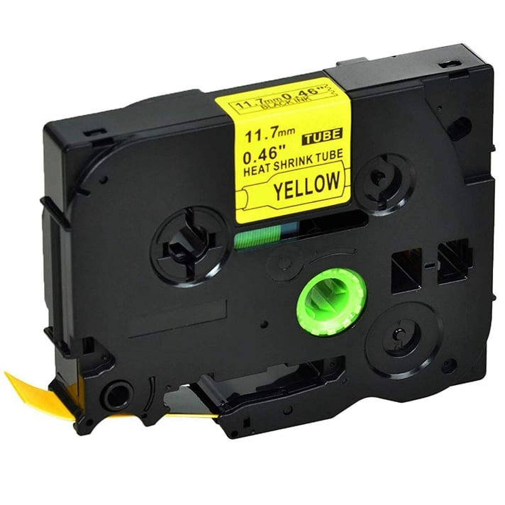 10 x Brother HSe-631 HSe631 Compatible 11.7mm Black Text on Yellow Heat Shrink Tube Tape - 1.5 meters