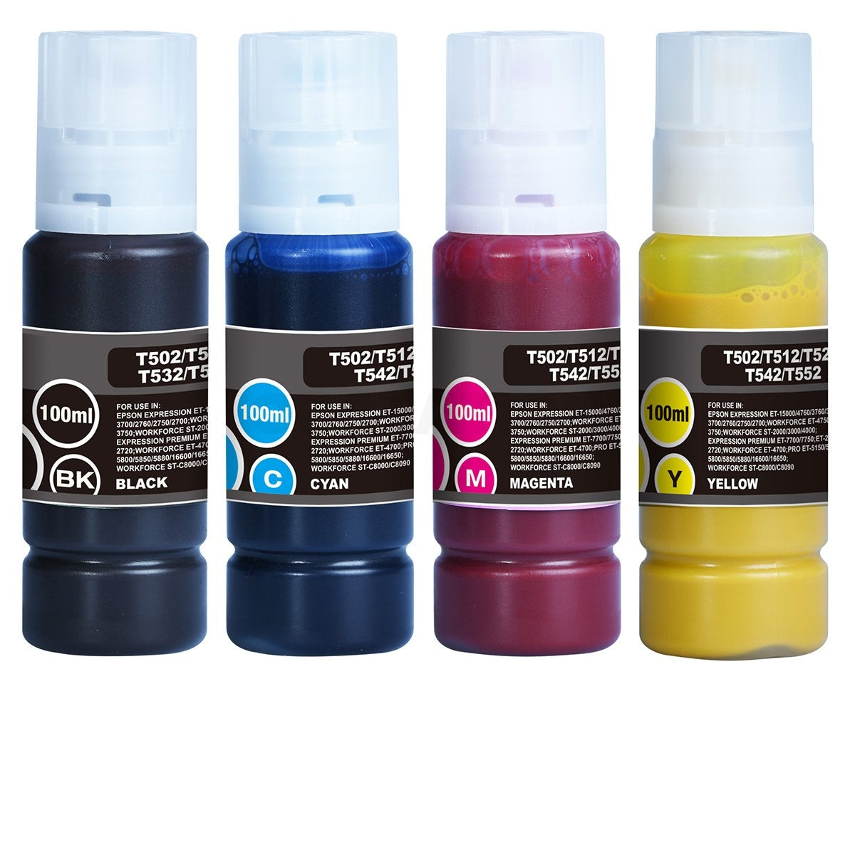 4-Pack Compatible Epson EcoTank Sublimation Ink Bottle 100ml Combo [1BK,1C,1M,1Y]