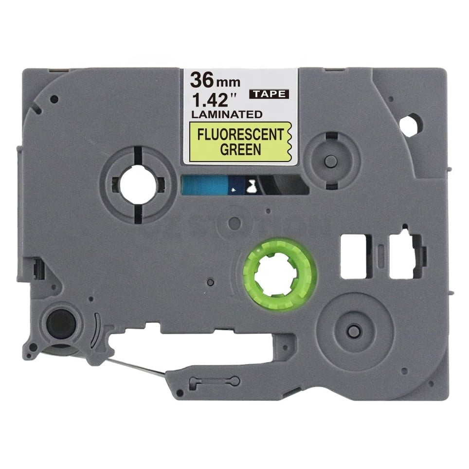 10 x Brother TZe-D61 TZeD61 Compatible 36mm Black Text on Green Fluorescent Laminated Tape - 5 meters