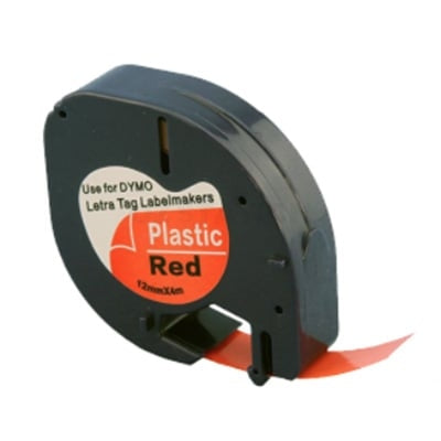 20 x Dymo SD91203 / 91333 Compatible 12mm x 4m Black On Red LetraTag Plastic Tape