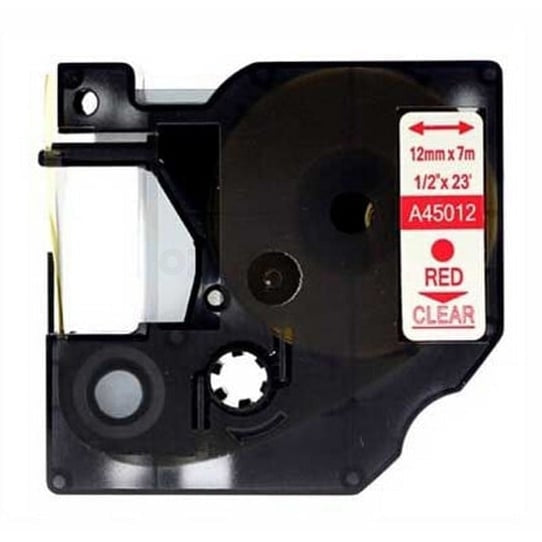 Dymo SD45012 / S0720520 Compatible 12mm Red Text on Clear Label Cassette - 7 meters