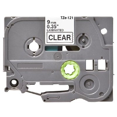 10 x Brother TZe-121 TZe121 Compatible 9mm Black Text on Clear Laminated Tape - 8 meters