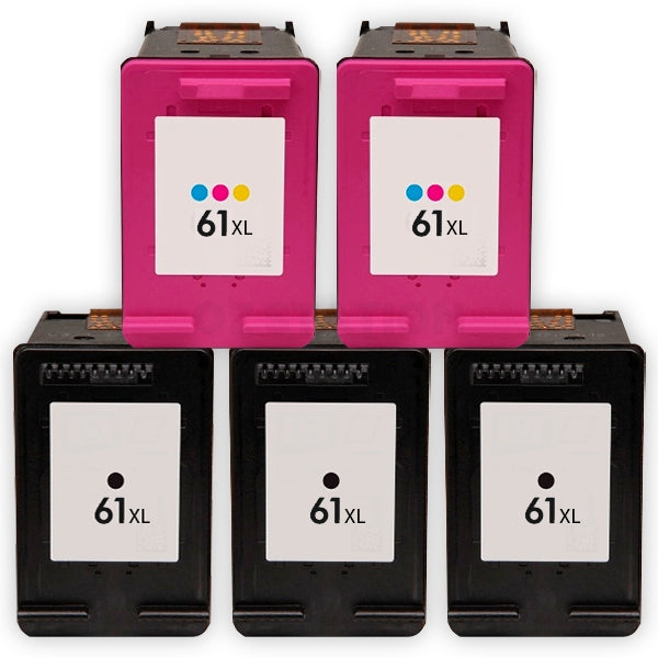 5 Pack HP 61XL Compatible High Yield Inkjet Cartridges CH563WA + CH564WA [3BK,2CL]